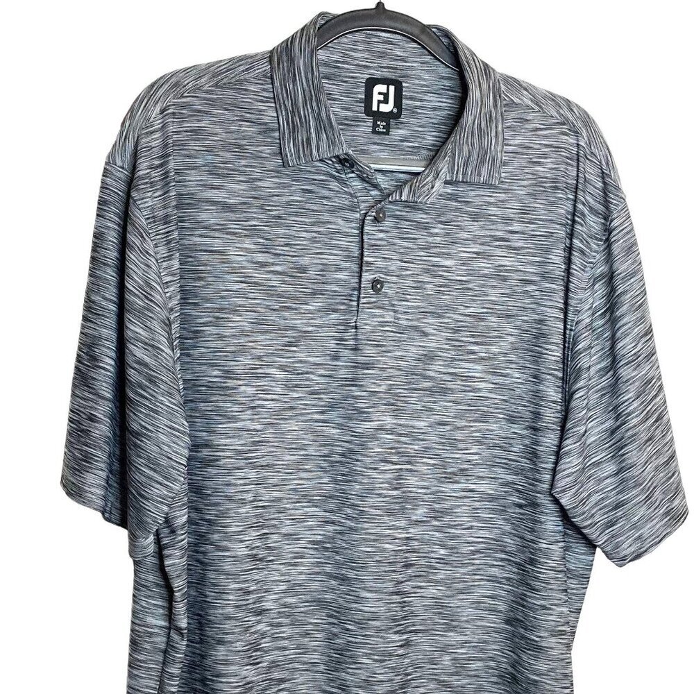 FJ Polo Shirt Mens XL Performance Geometric Black Gray Space Dye Golf - Picture 1 of 7